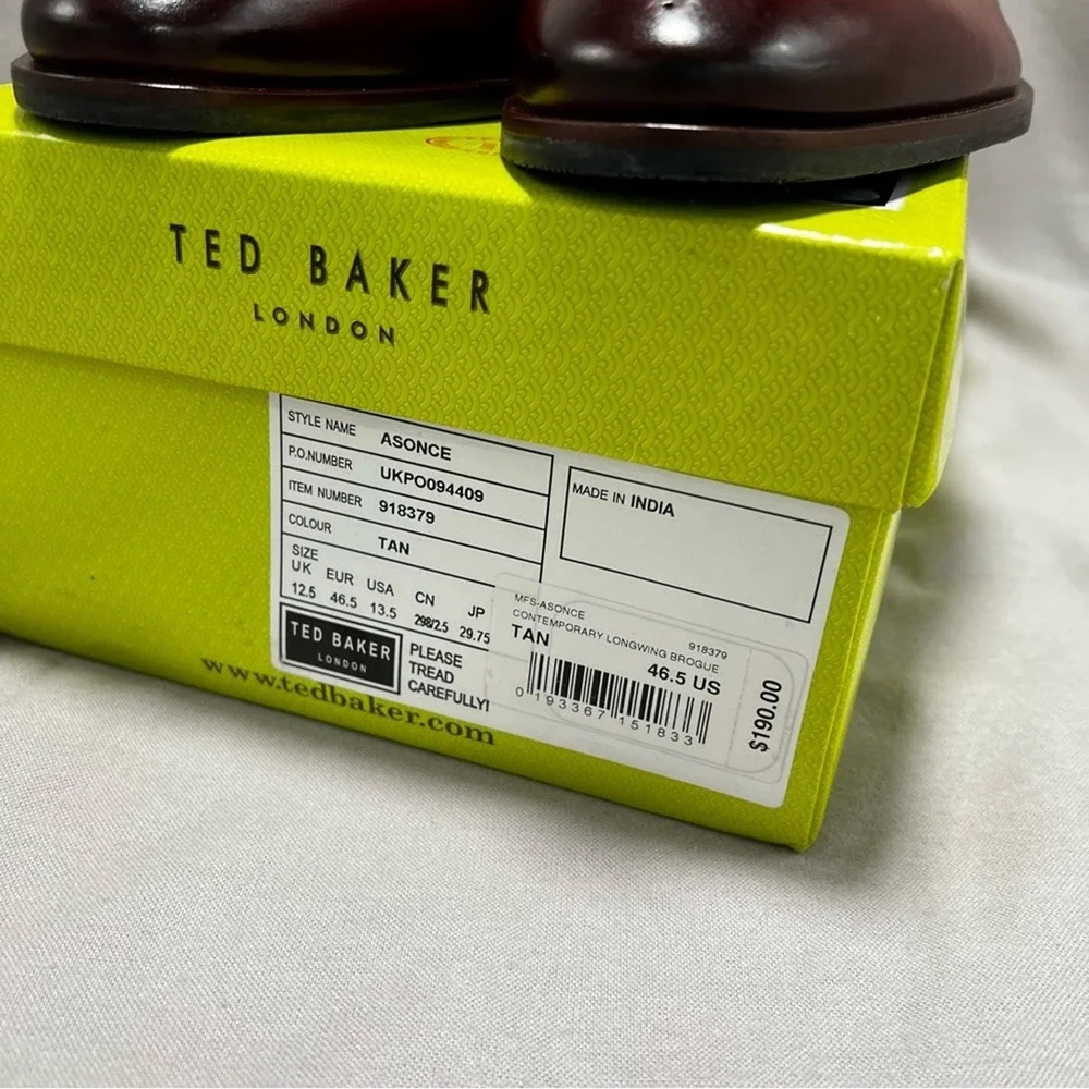 Ted Baker Asonce Leather Longwing Broque Brown Leather Oxford Dress Shoes 13.5